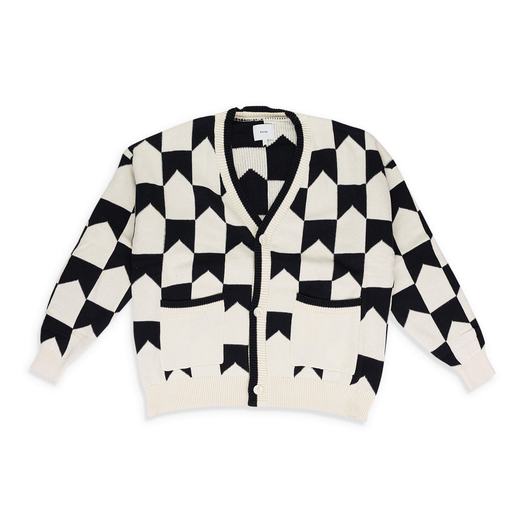 BLACK/CREAM CHEVRON CHECKERED KNIT CARDIGAN