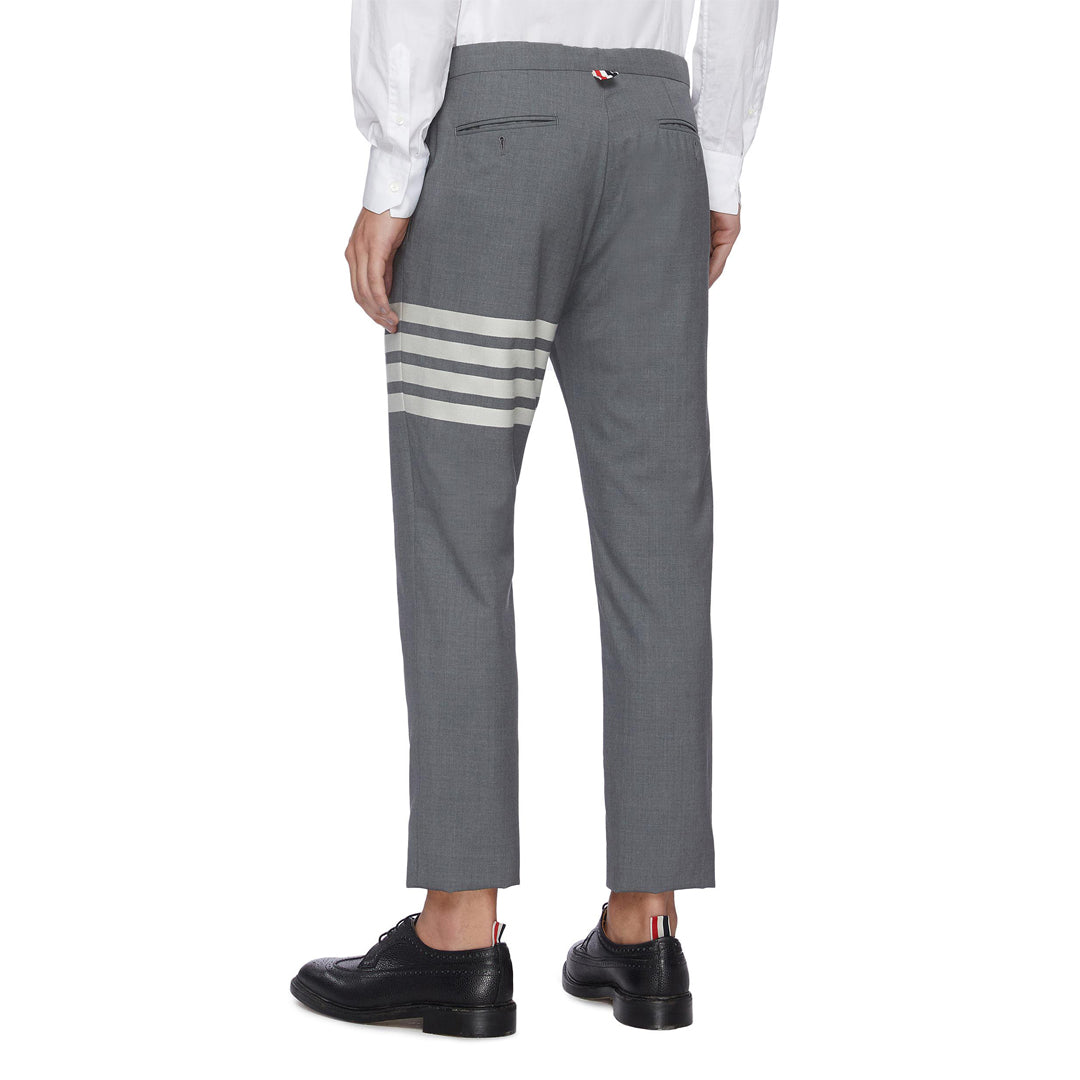 Thom Browne Style Cropped Pants with Signature Four-Bar Detail