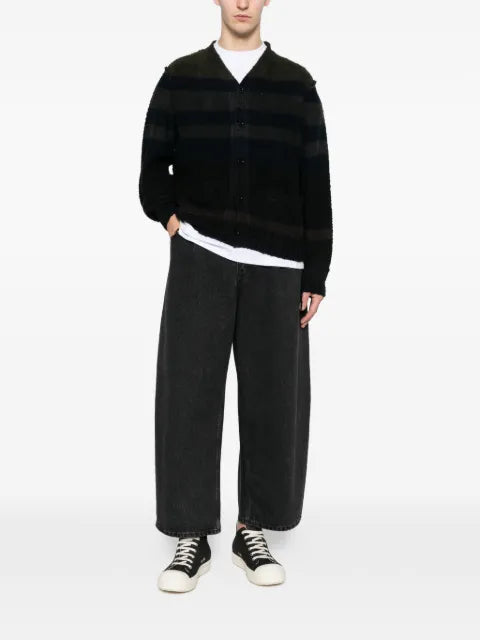 sacai striped distressed-effect cardigan