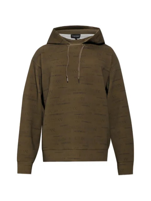 Emporio Armani double jersey hoodie with all-over logo print
