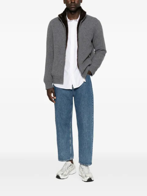 Barba fur-trim ribbed-knit jacket