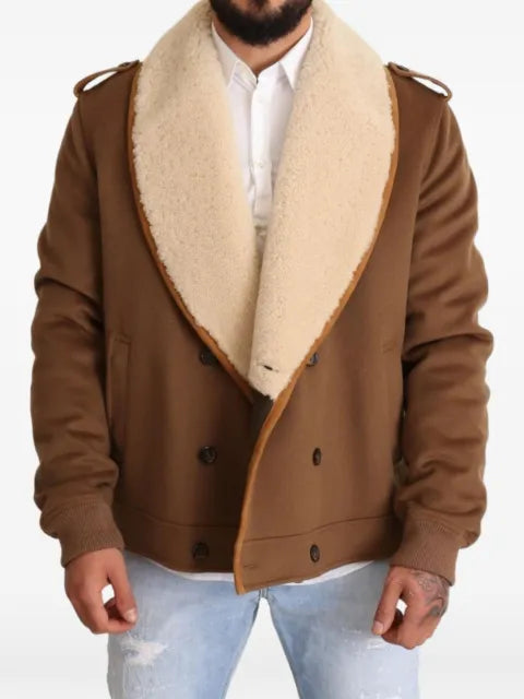Dolce & Gabbana double-breasted shearling-collar jacket