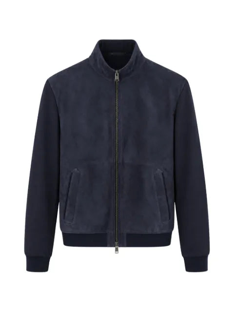 Canali suede-panelled zip-up jacket