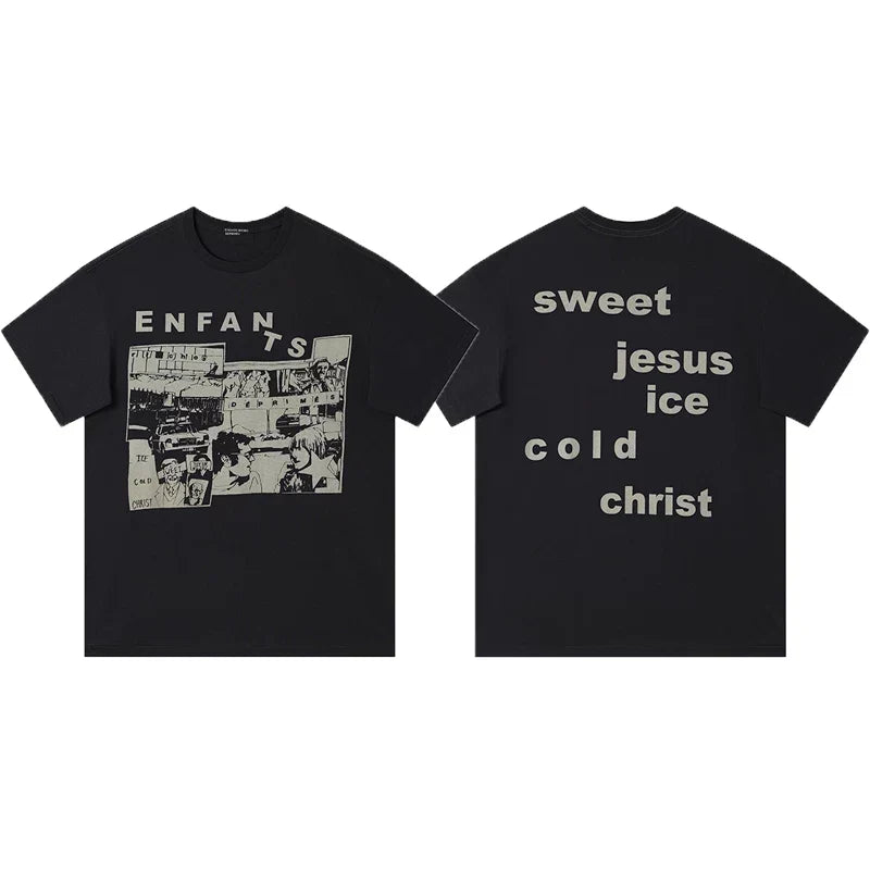 ERD “Sweet Jesus Ice Cold Christ” Cartoon Motel T-Shirt — Black