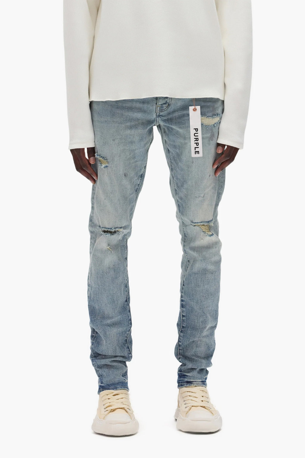 P001 Worn Indigo Slashed Paint