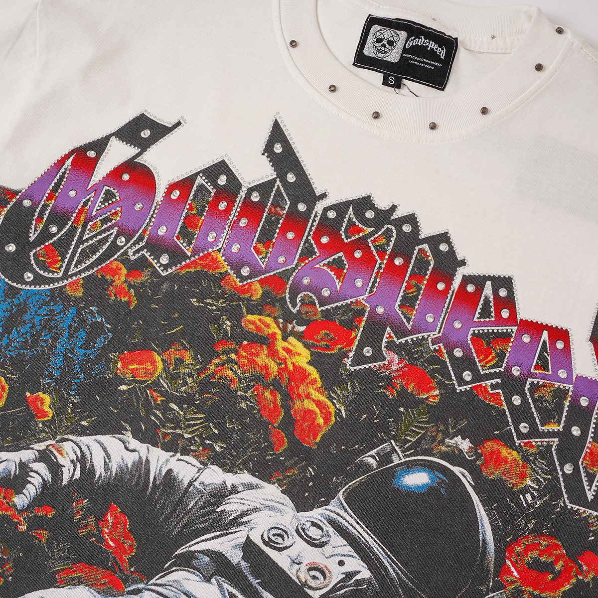 Godspeed Astronaut Flowers Studded Short-Sleeve T-Shirt