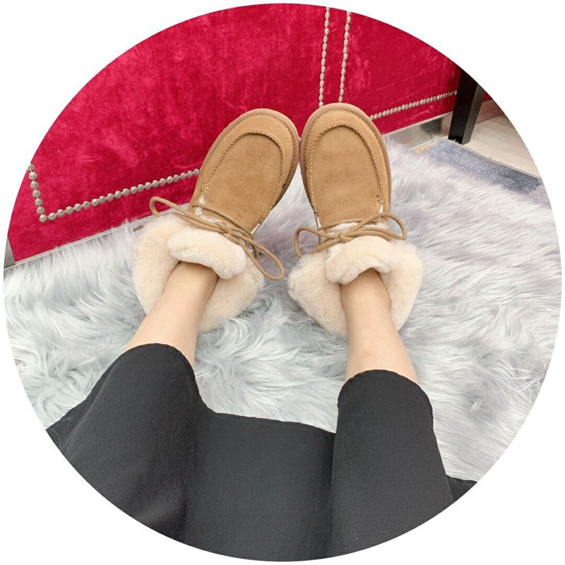 Chestnut Fluffy Cuff Lace-Up Ankle Boots — New Arrival | In Stock