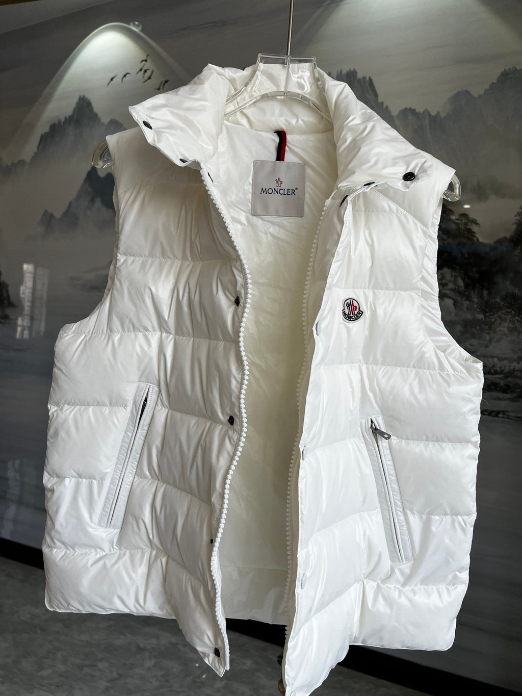 Moncler White Glossy Down Vest