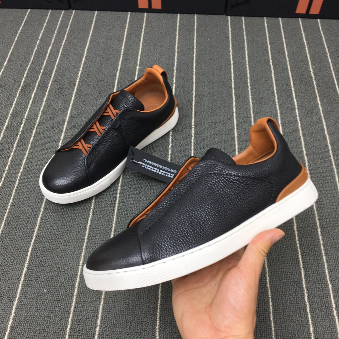 Ermenegildo Zegna Triple Stitch Low-Top Deer Leather Sneakers