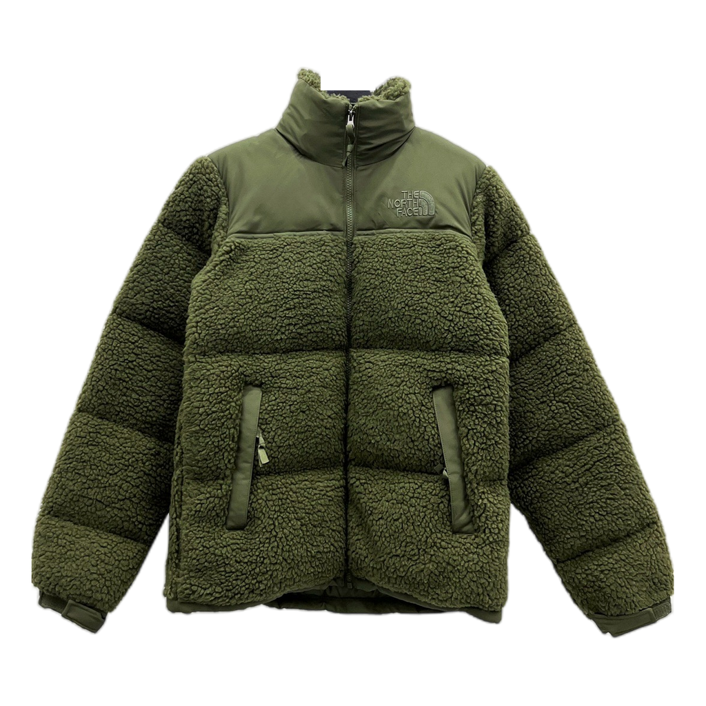 The North Face Fleece-Panel Stand-Collar Puffer Jacket in Olive