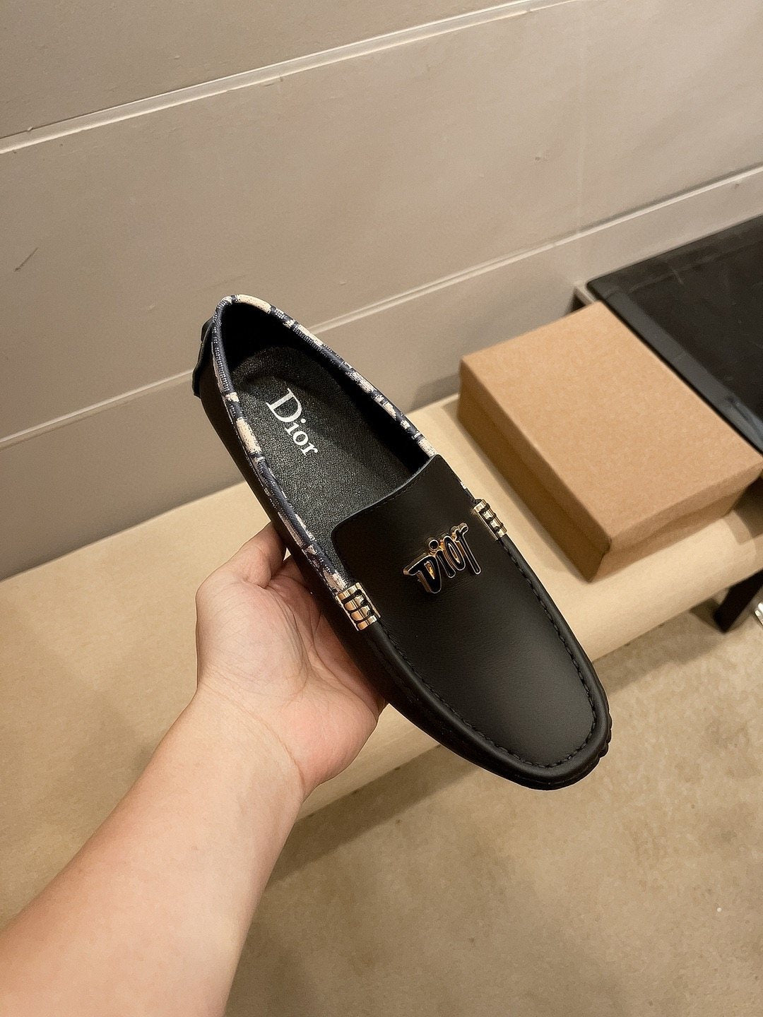 Dior Black Patterned-Trim Loafers