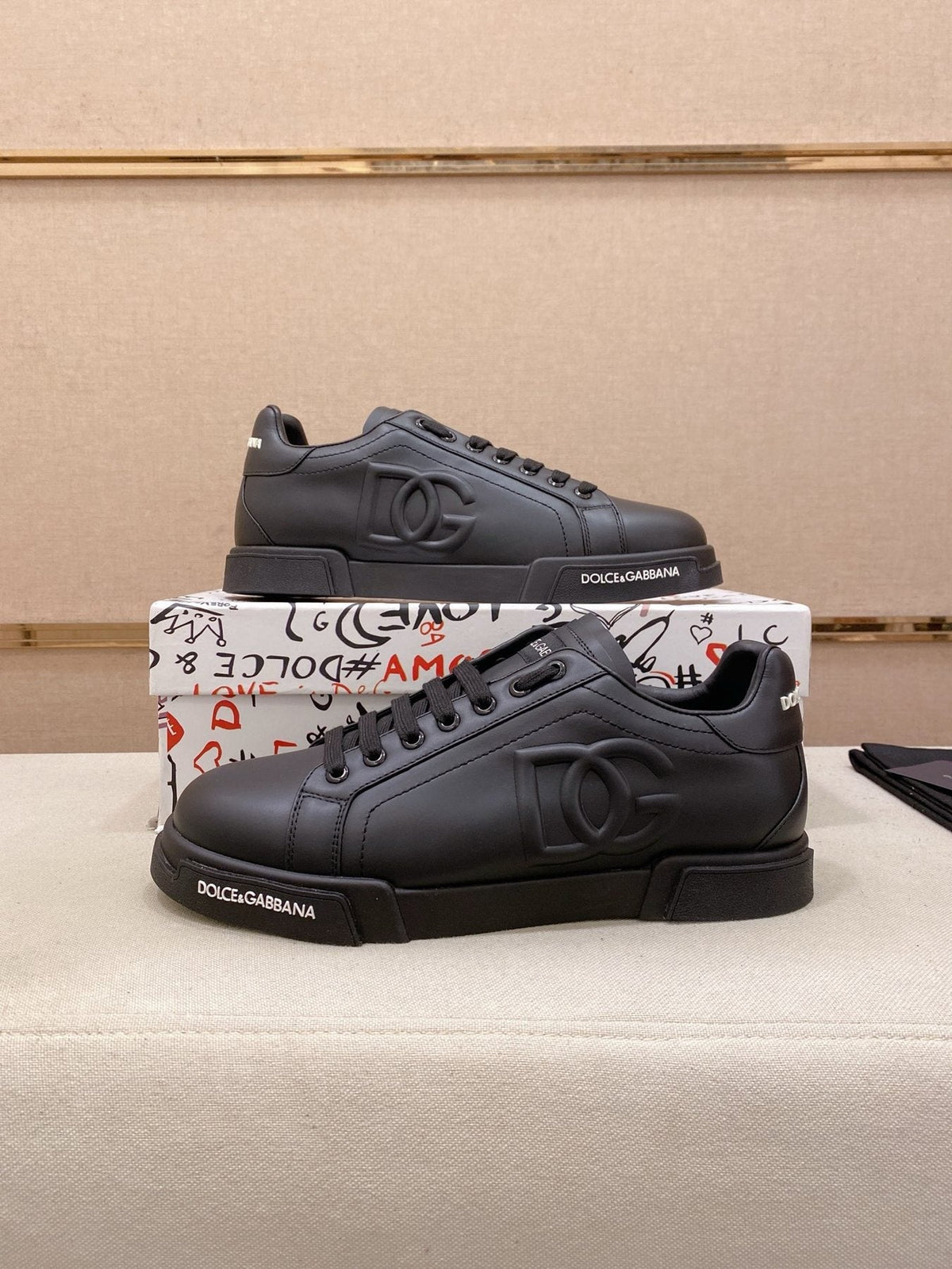 Dolce & Gabbana Men's Black Logo Low-Top Sneakers - Black Tonal Design