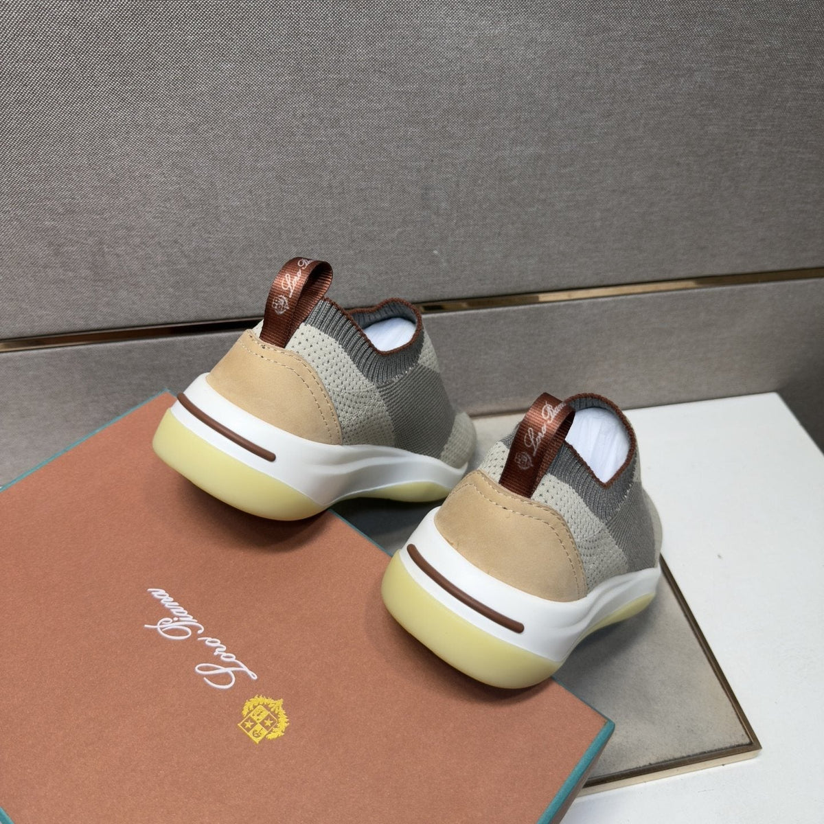 Men's Knit-Look Slip-On Sneakers - Light Gray, Beige & White