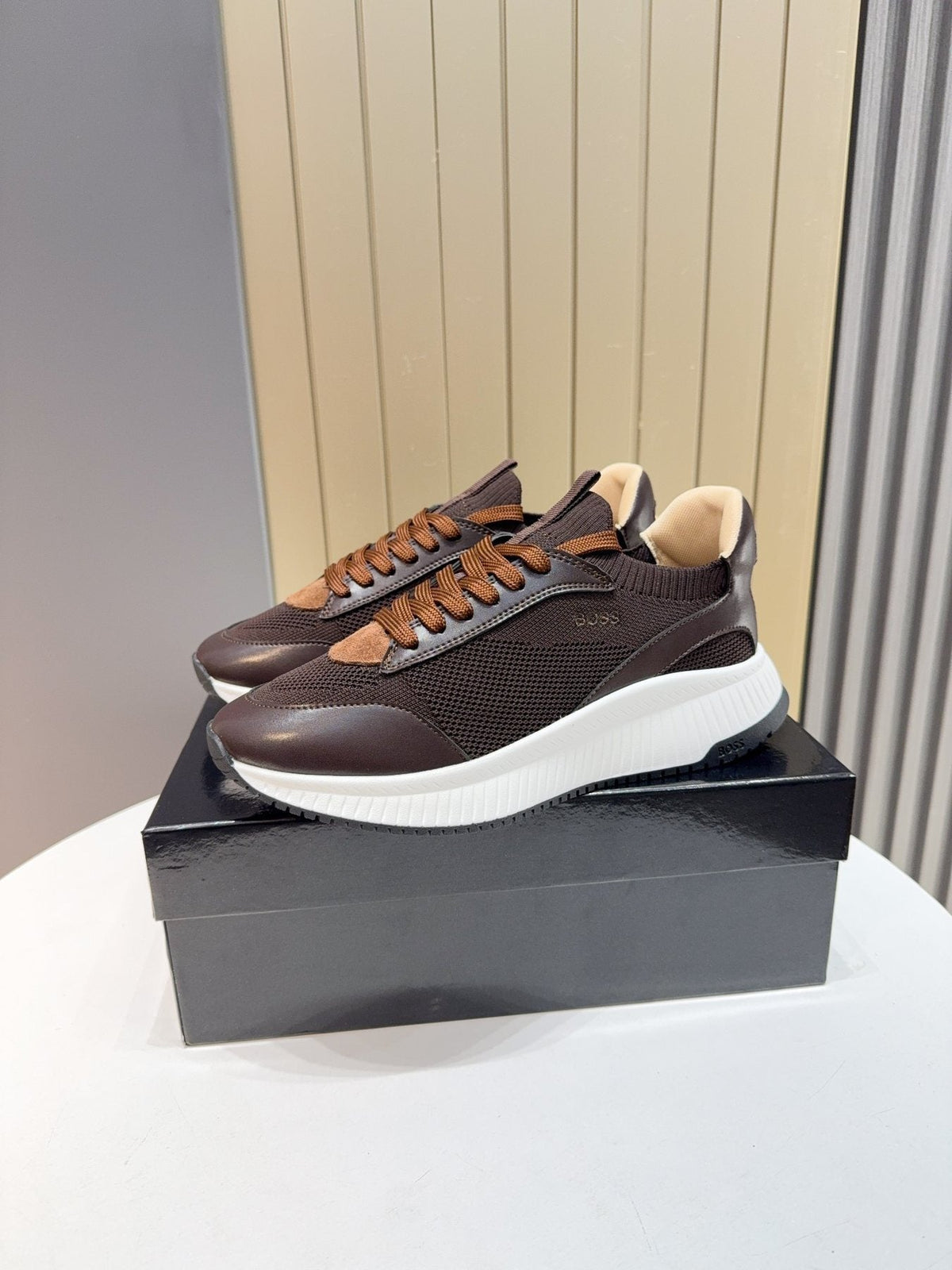 BOSS Knit Lace-Up Sneakers - Side Wordmark Detail