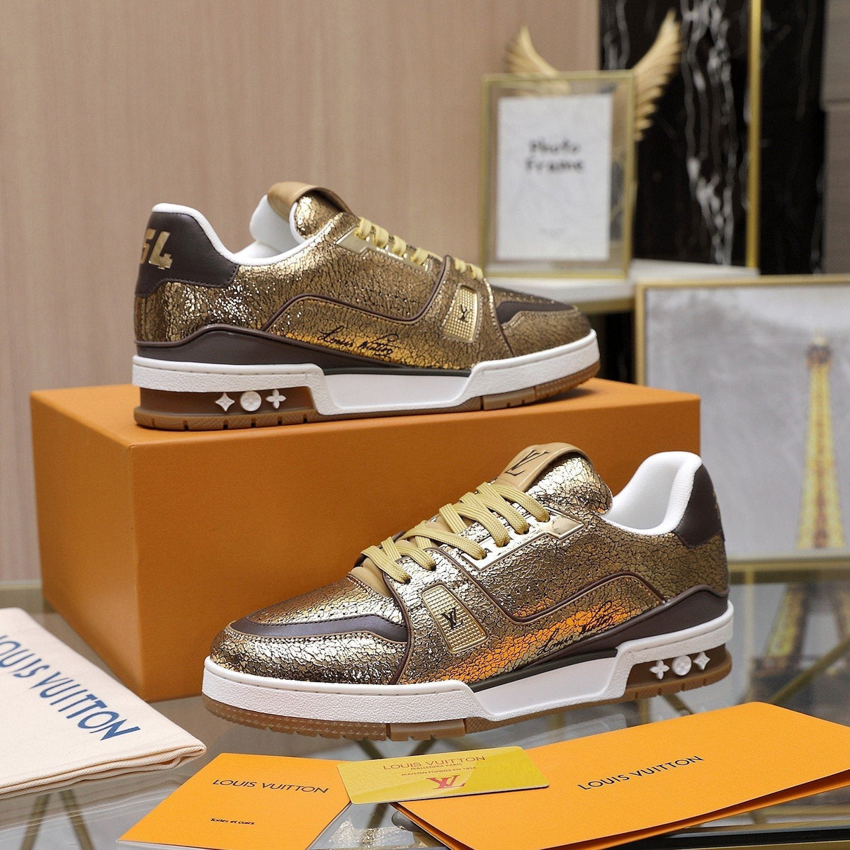 Louis Vuitton Metallic Crackle Low-Top Sneakers