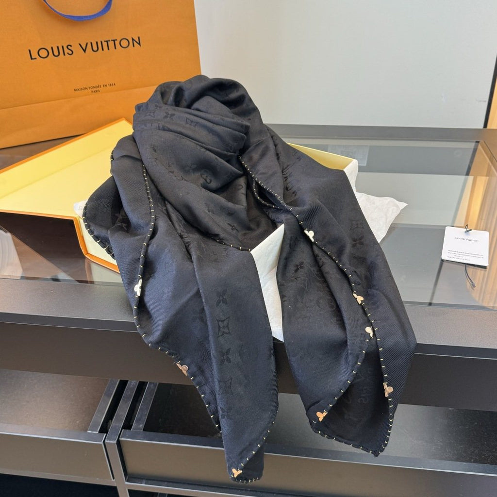 Louis Vuitton Dark Navy Beaded-Edge Scarf