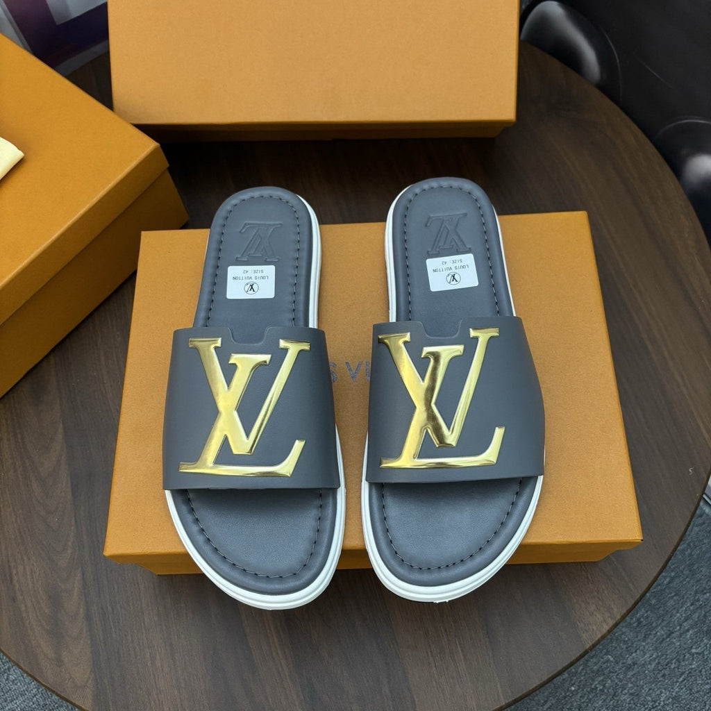 Louis Vuitton Men's Raised-Monogram Slide Sandals
