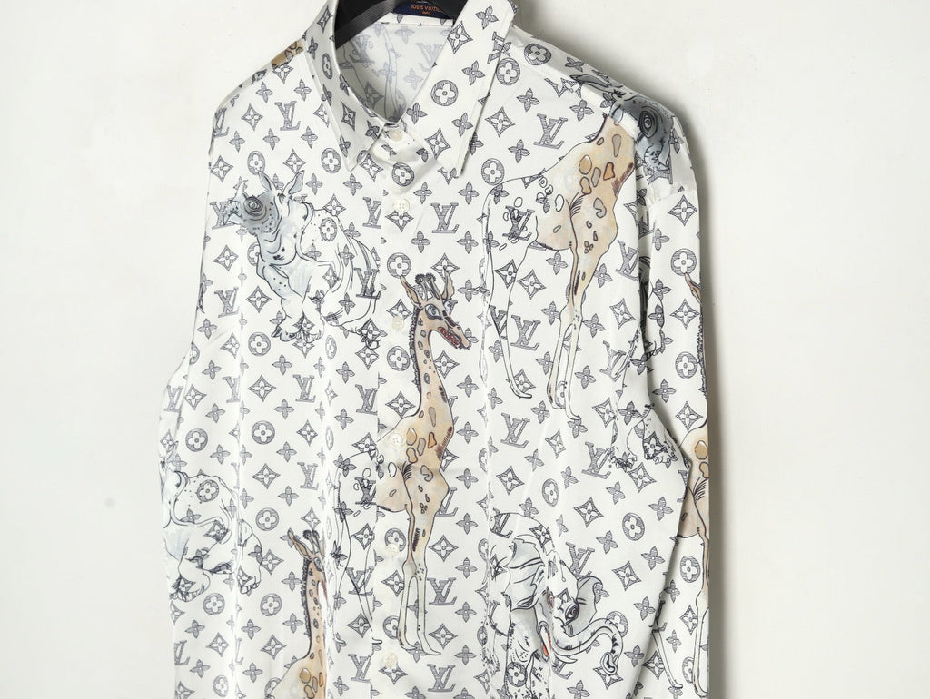 Louis Vuitton Animal and Monogram-Style Long-Sleeve Shirt - White