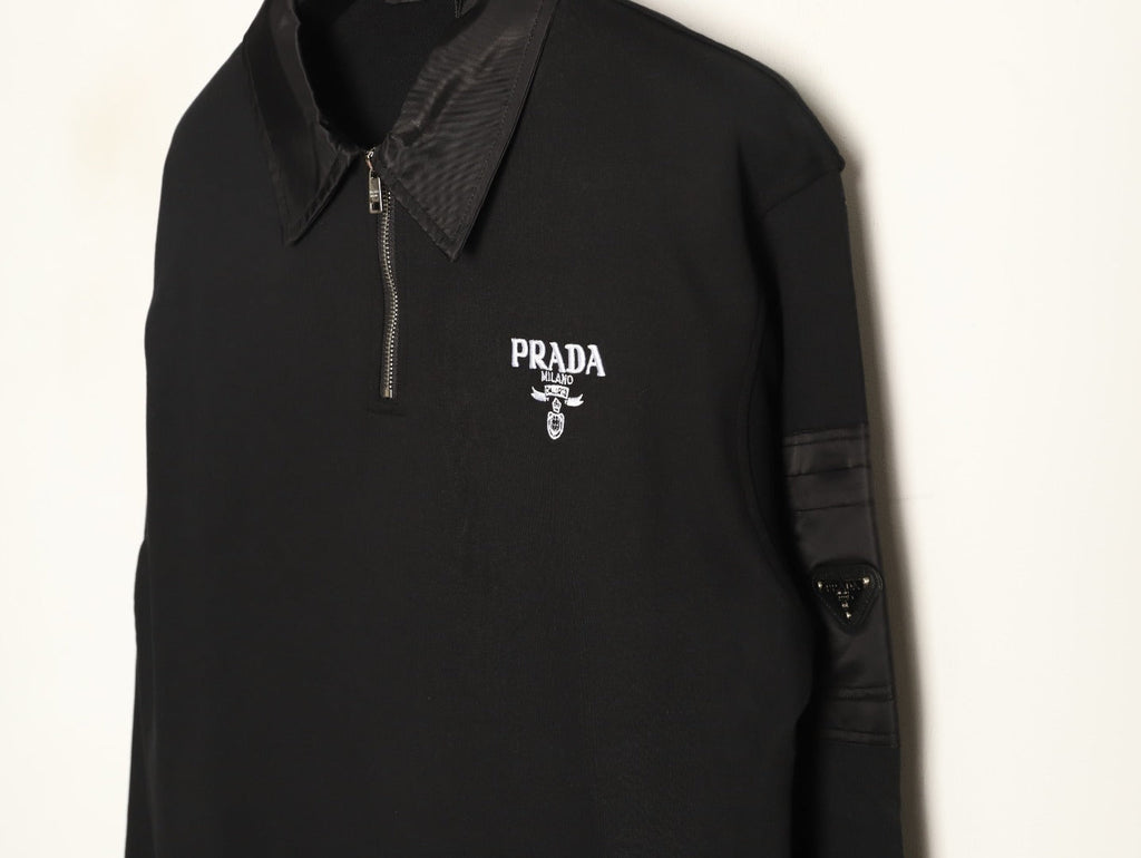 Prada Logo-Detail Collared Half-Zip Sweatshirt - Black