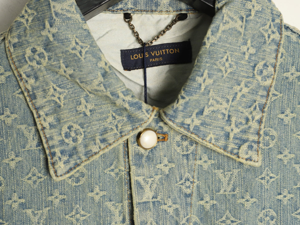 Louis Vuitton Monogram-Style Faded Denim Jacket - Gray